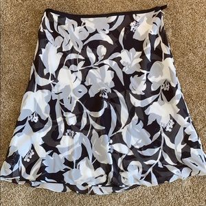 Ann Taylor Silk Skirt Brown/Cream Flowers Size 14